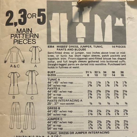 Vogue Pattern 8354 dress A line skirt patch pockets sz 14 bust 36 - Picture 4 of 5